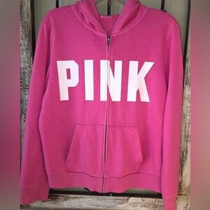💕PINK by Victoria’s Secret Large Soft bright Pink & White Logo zipup Hoodie